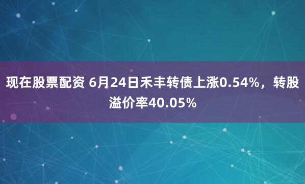 现在股票配资 6月24日禾丰转债上涨0.54%，转股溢价率40.05%