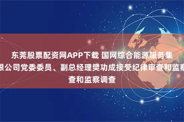 东莞股票配资网APP下载 国网综合能源服务集团有限公司党委委员、副总经理樊功成接受纪律审查和监察调查