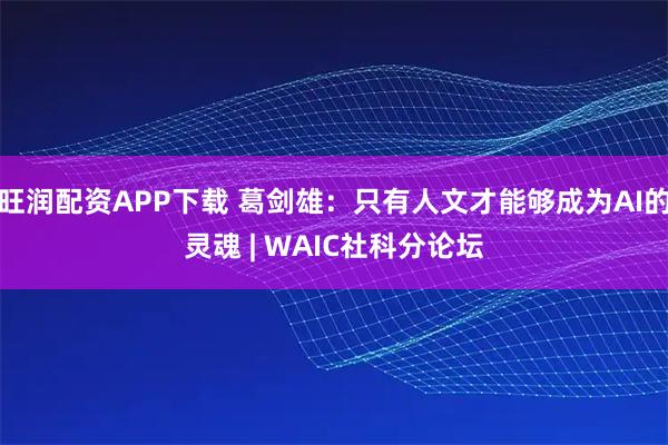旺润配资APP下载 葛剑雄：只有人文才能够成为AI的灵魂 | WAIC社科分论坛
