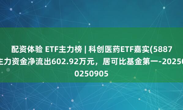 配资体验 ETF主力榜 | 科创医药ETF嘉实(588700)主力资金净流出602.92万元，居可比基金第一-20250905